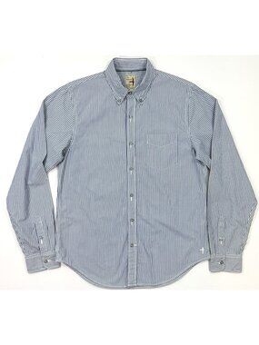 Relwen Mens Shirt Long Sleeve Button Down Sz Large Blue Striped 100% Cotton